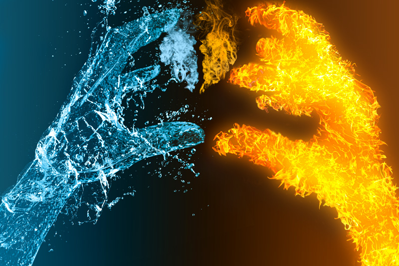 Hände Feuer und Wasser